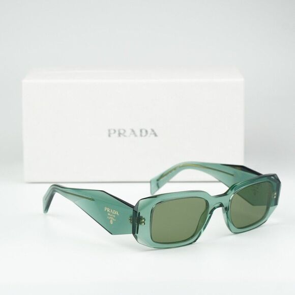 NEW Prada PR17WS 11R10E Sage Green Mirror Internal Silver Rectangle Sunglasses - Picture 1 of 14